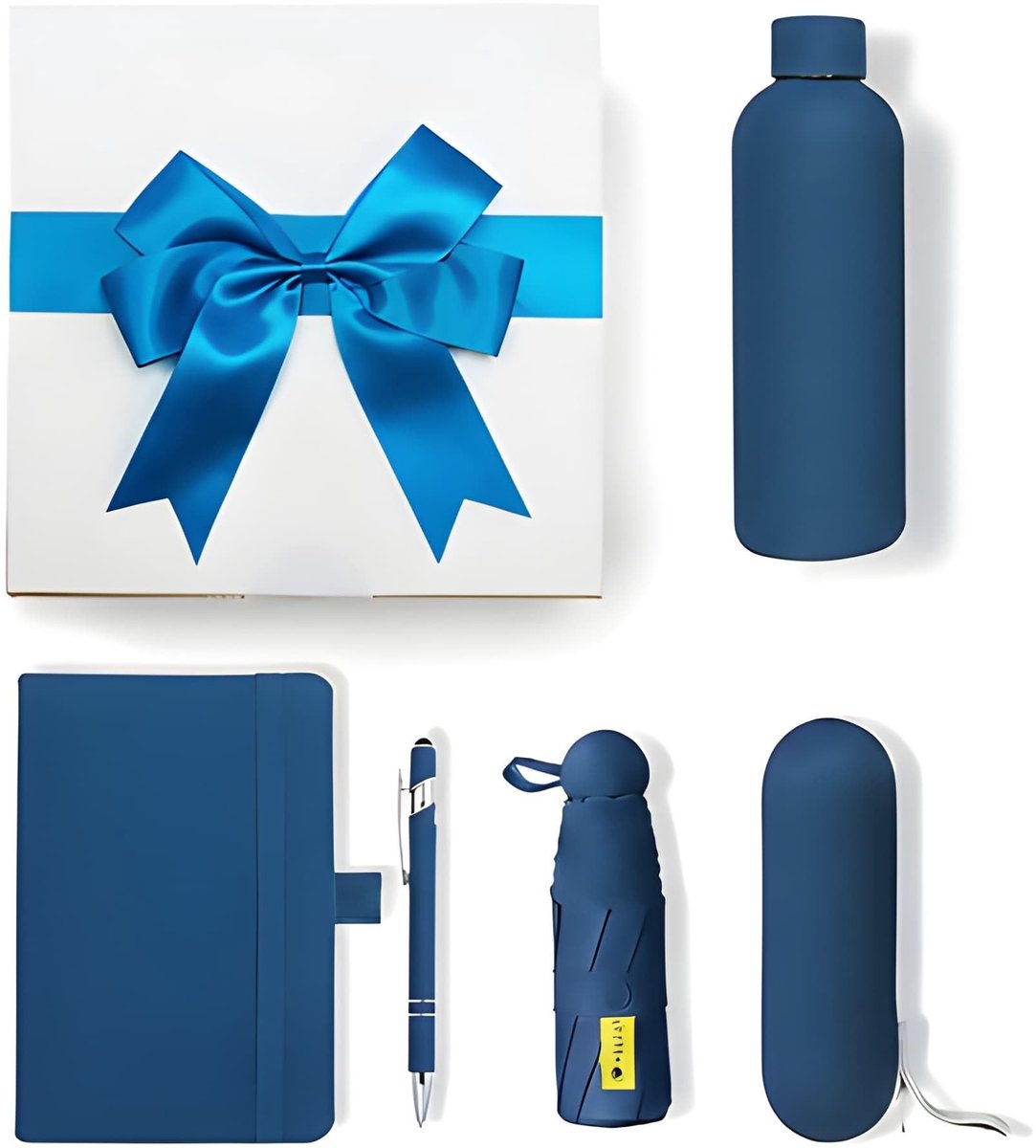 Omgoods - Gift Set voor Mannen en Vrouwen - 4-in-1 Cadeauset met Notitieboek, Pen, Umbrella en Thermosfles