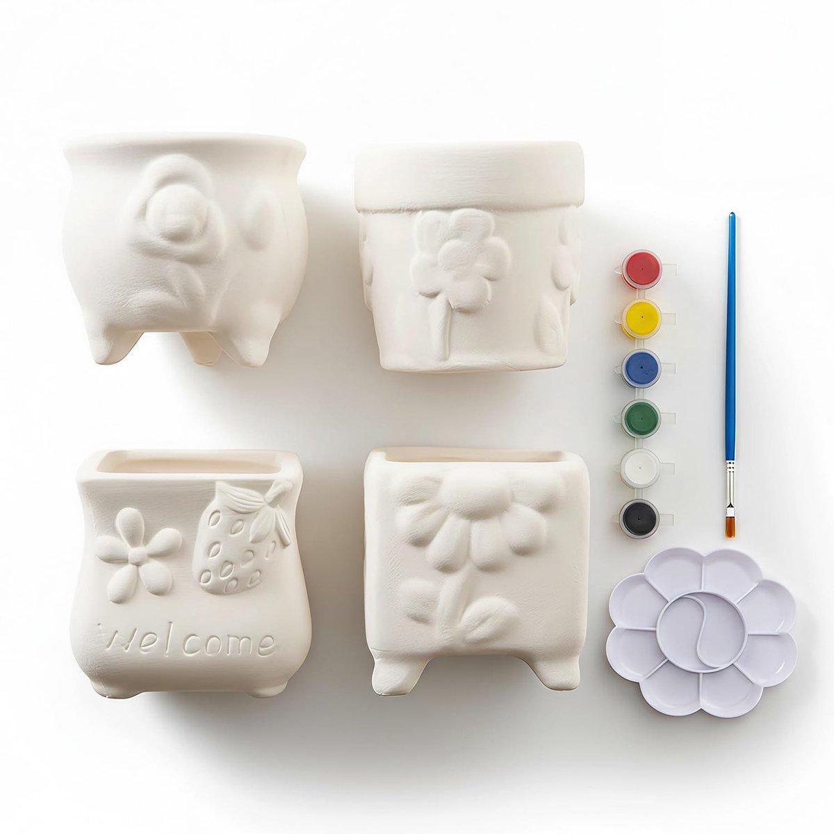 Omgoods - Set van 4 Keramische Schilderpotten voor Creatieve Klussen