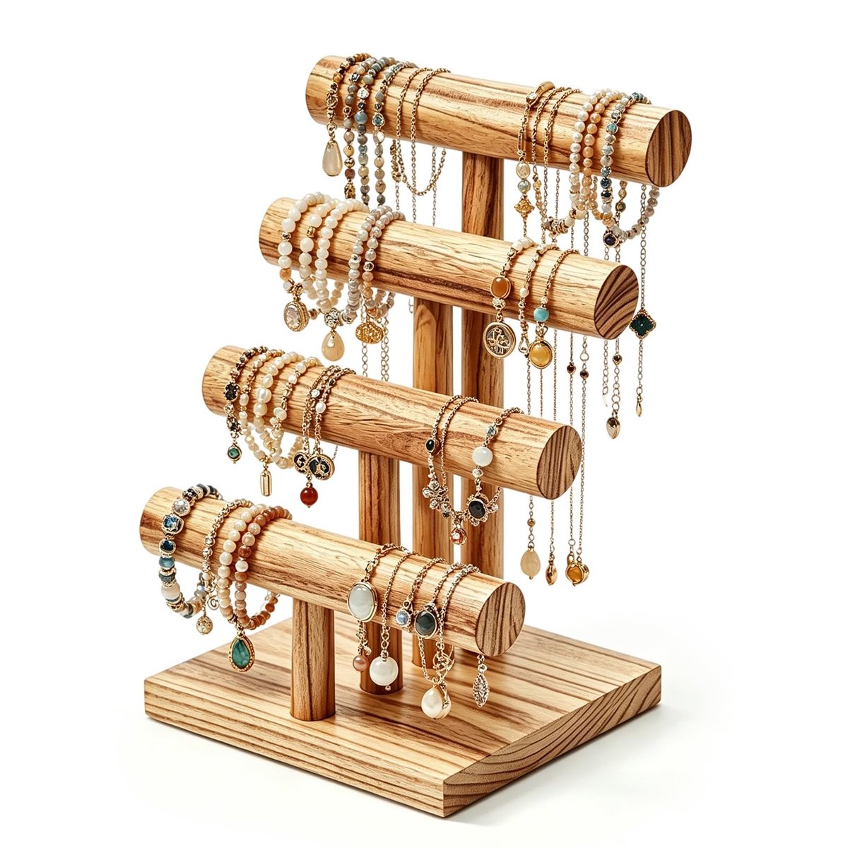 Omgoods - 4-Layer Houten Armband Houder - Vintage Sieraden Stand voor Armbanden en Horloges