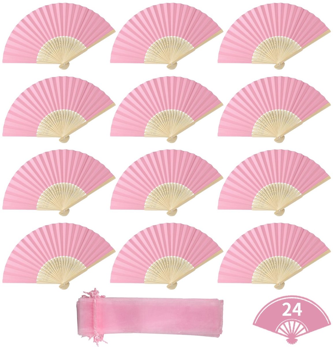 Omgoods - Set van 24 Houten Bruiloftswaaiers, Japanse Ventilatoren