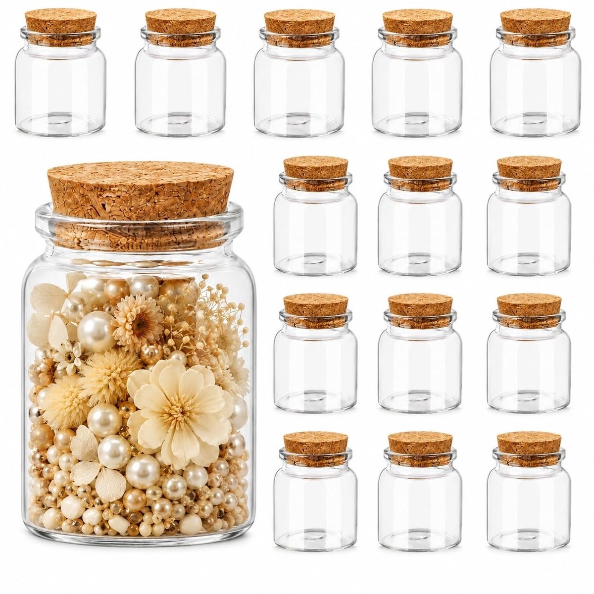 Omgoods - 15 Stuks Mini Glazen Flessen met Kurk - Ideaal voor Creatieve Projecten