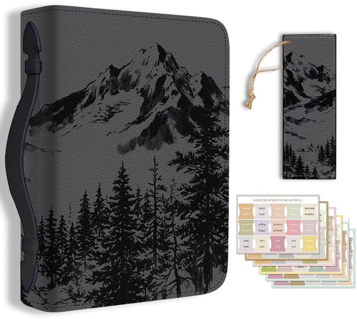 Omgoods - Bijbelhoes van Kunstleer met Bergen, Bossen en Meren Design
