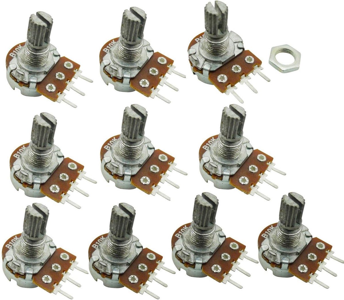 10 STKS B10K 10K Ohm Adjustment Single Linear Rotary Taper Potentiometer Shaft 15 mm