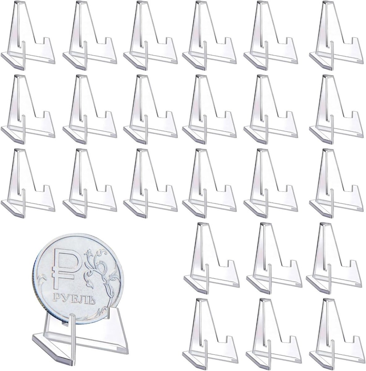 25 Stuks Transparante Acryl Munt Houder Mini Display Stand voor Verzamelaars, Medailles en Kaarten, Stabiele Easel voor Desk Presentatie