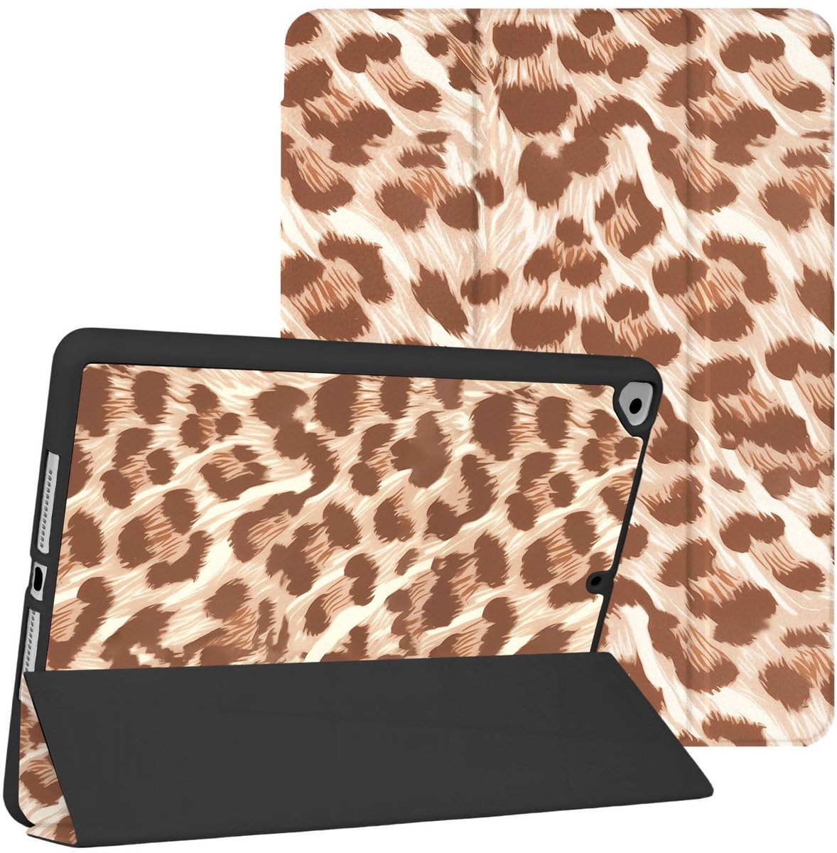 Omgoods - iPad 10.2 (2019/2020/2021) Hoes met Penhouder en Drievoudige Stand - Schattige Luipaard Bruin