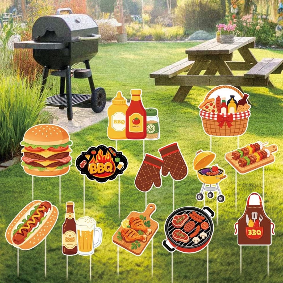 Omgoods - 12 Stuks Barbecue Tuindecoratie met Palen voor Buiten