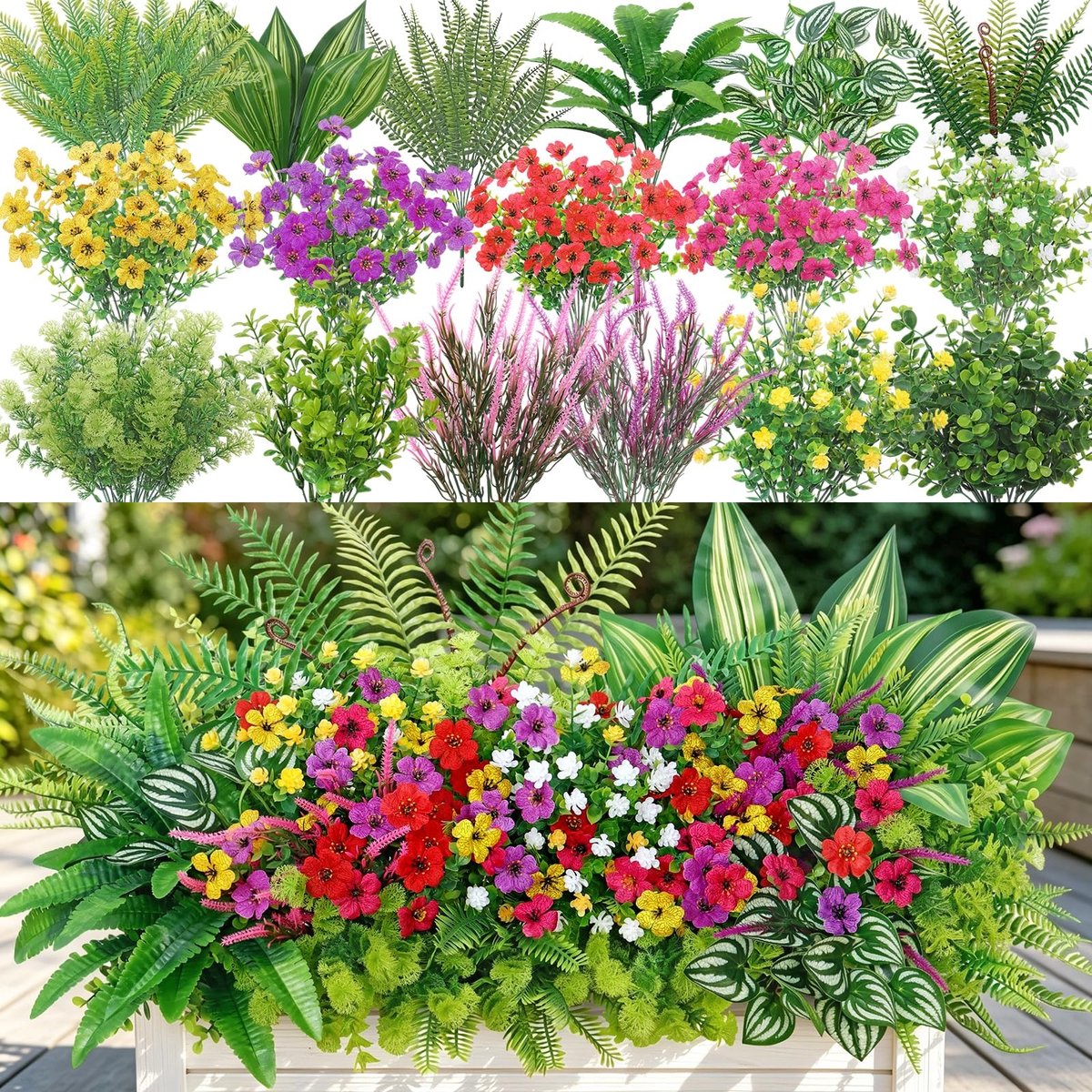 Omgoods - Kunstplanten Boeket - 24 Stuks Weerbestendige en UV-bestendige Bloemen