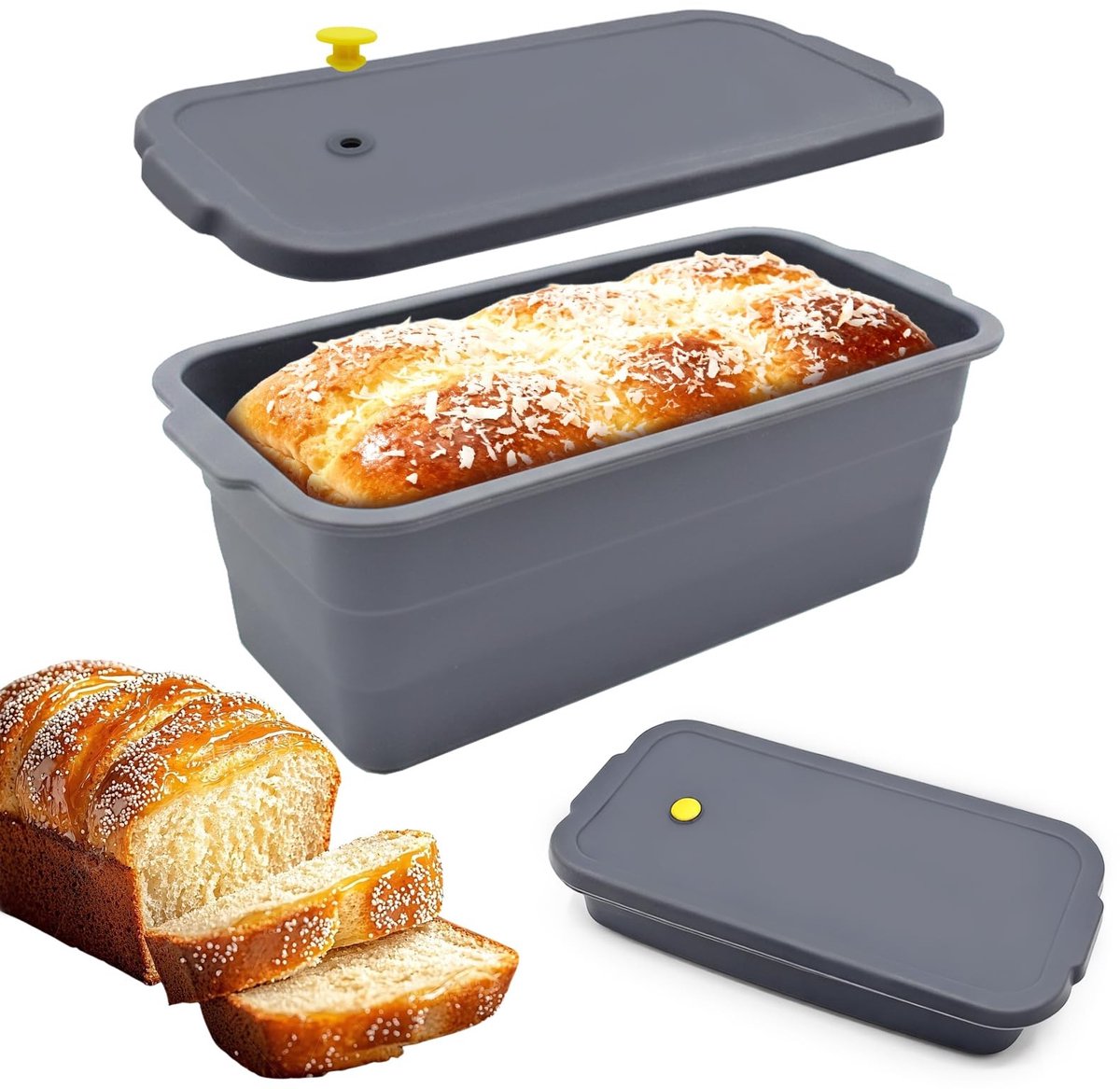 Omgoods - Vouwbare Siliconen Broodpan met Deksel - 32 x 14.5 x 11.5 cm