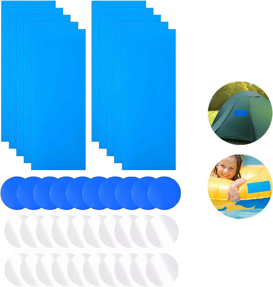 40 stuks reparatiepleister voor luchtbed, reparatieset voor zwembadpatches voor opblaasbare bedden, springkastelen, tenten, opblaasbare drijvers en opblaasbaar speelgoed (cirkel en rechthoek)