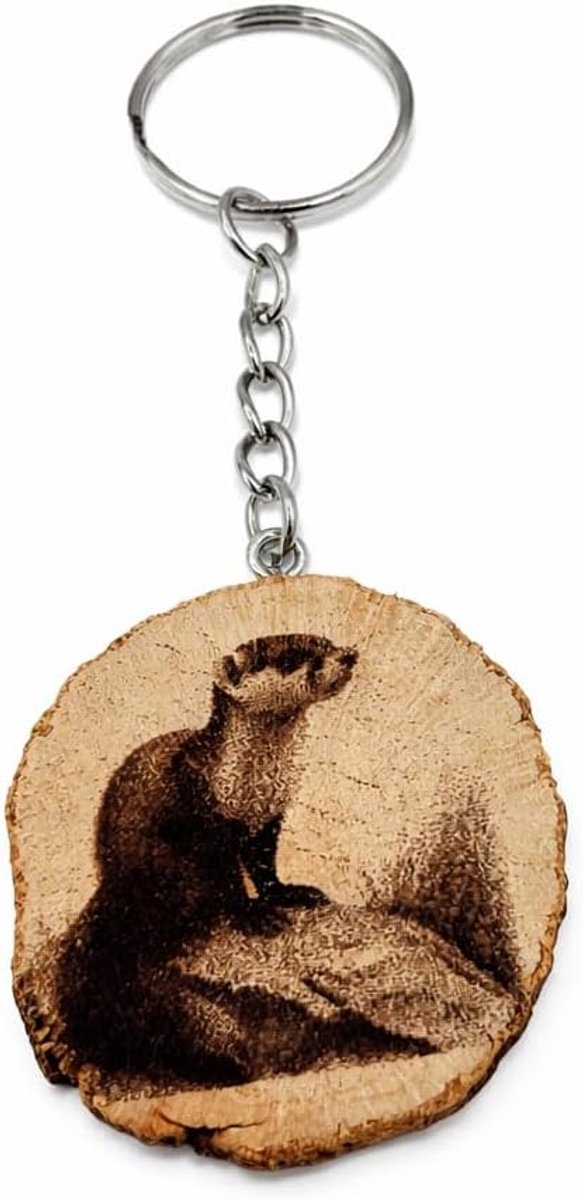 Das Wiesel handgemaakte lasergegraveerde unieke sleutelhanger van hout, natuurlijk hout, W5L5