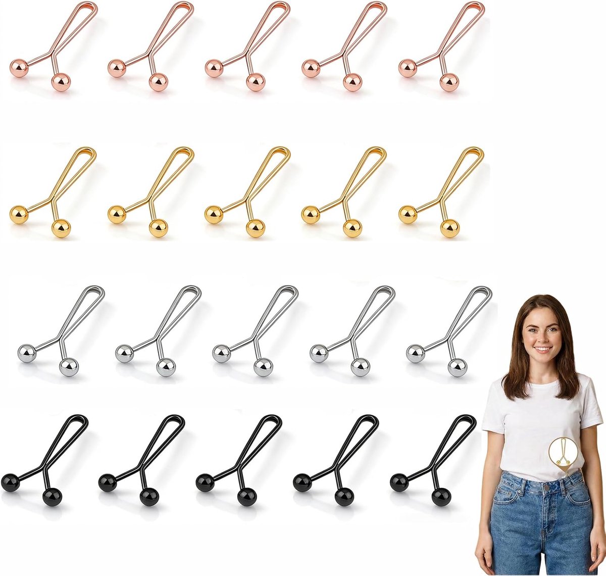 broekkast, 20 stuks clips voor broeken, te breed, vernauwt broek, jeansknoop, verstelbaar, naadloos, tailleverkleiner, voor broeken, rokken, jeans
