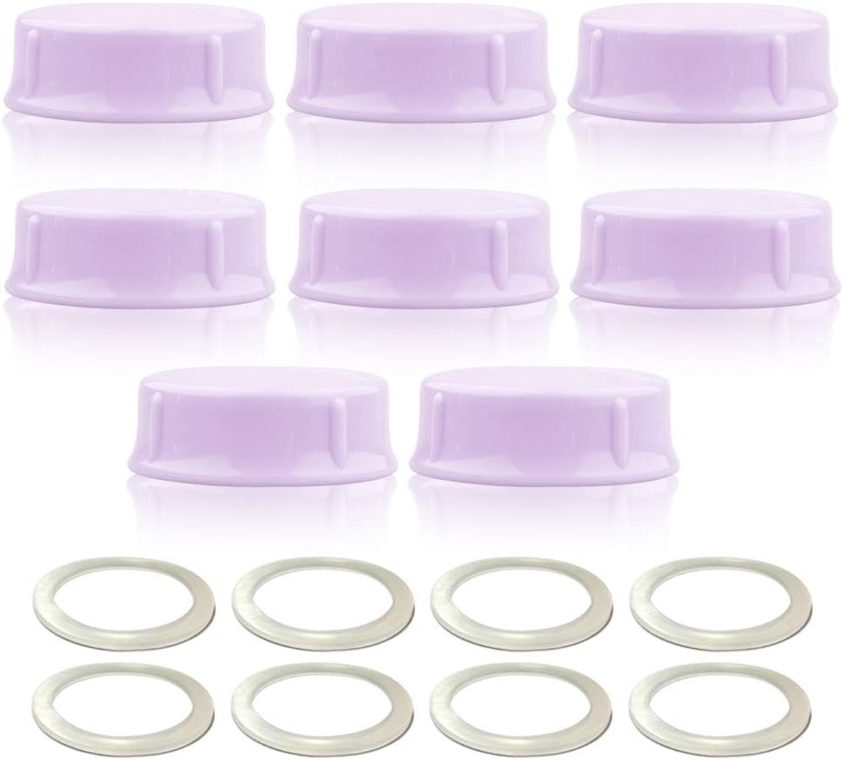stevige flessendoppen met afdichtring voor standaardflessen; Compatibel met Medela flessen, Ameda en kleine Nuk, Playtex en Gerber flessen; 8 stuks paars
