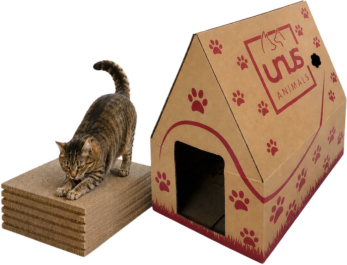 UNUS® Kattenhuis Madame Miez van karton met 6 krabplanken 48x31,5cm