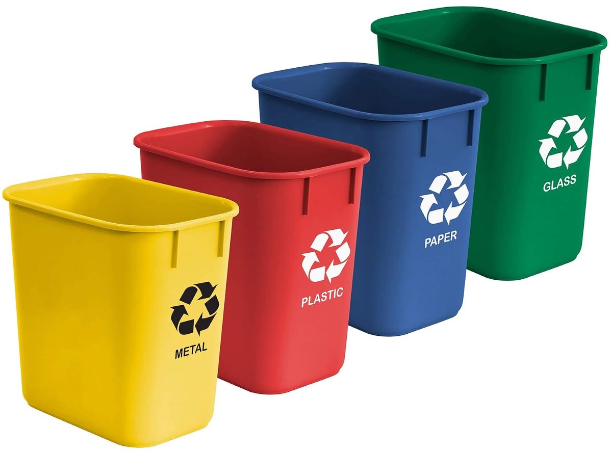 Wastebasket Prullenbak Kunststof Afvalemmer voor Recycling 12 Liter (4 Stuks) | Stoer, gemakkelijk schoon te maken en ideaal voor recycling in bedrijven, scholen en appartementen