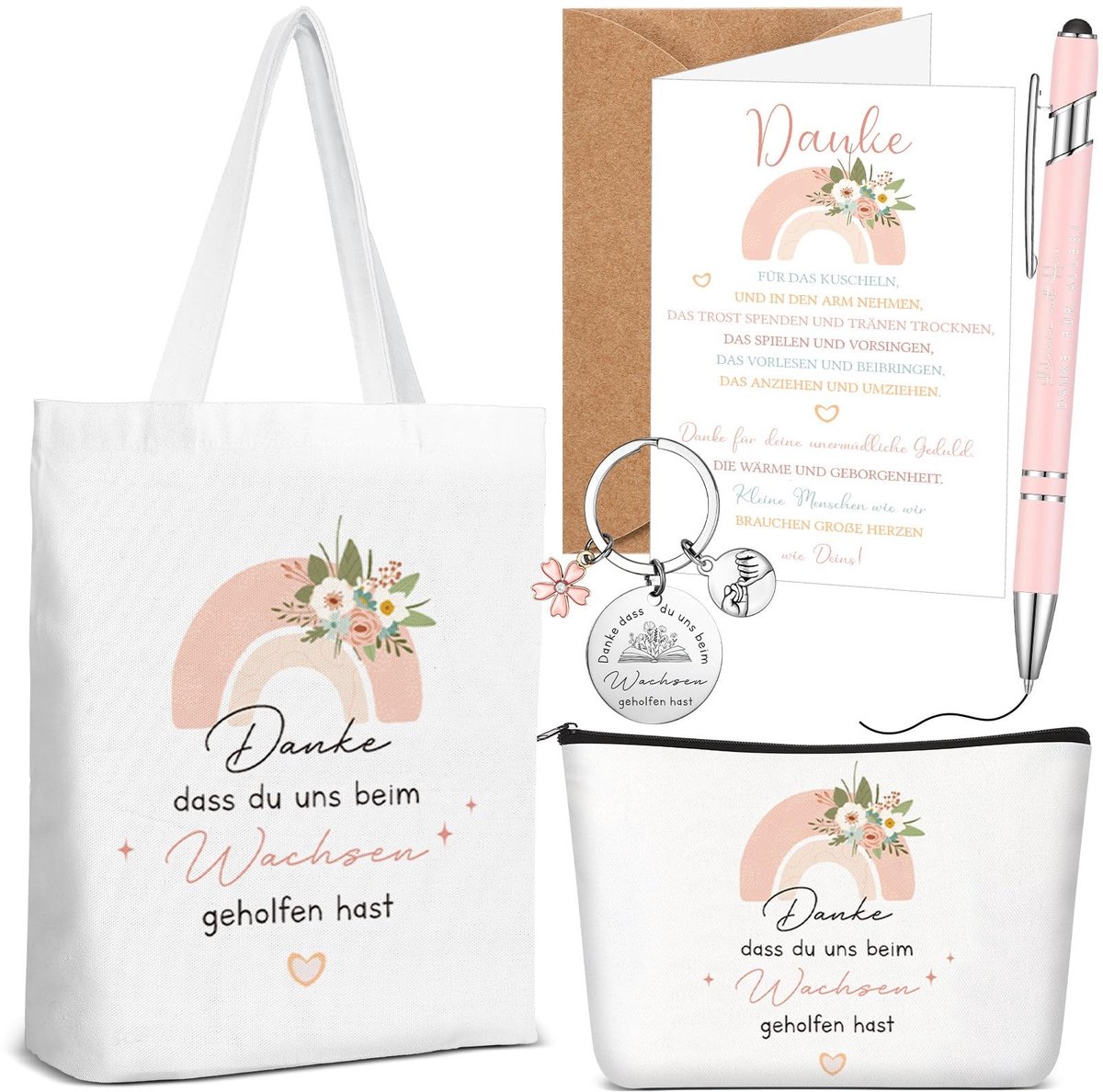Omgoods - 5 Stuks Bedankcadeau Voor de Leraar - Katoenen Tas en Bedankkaartje