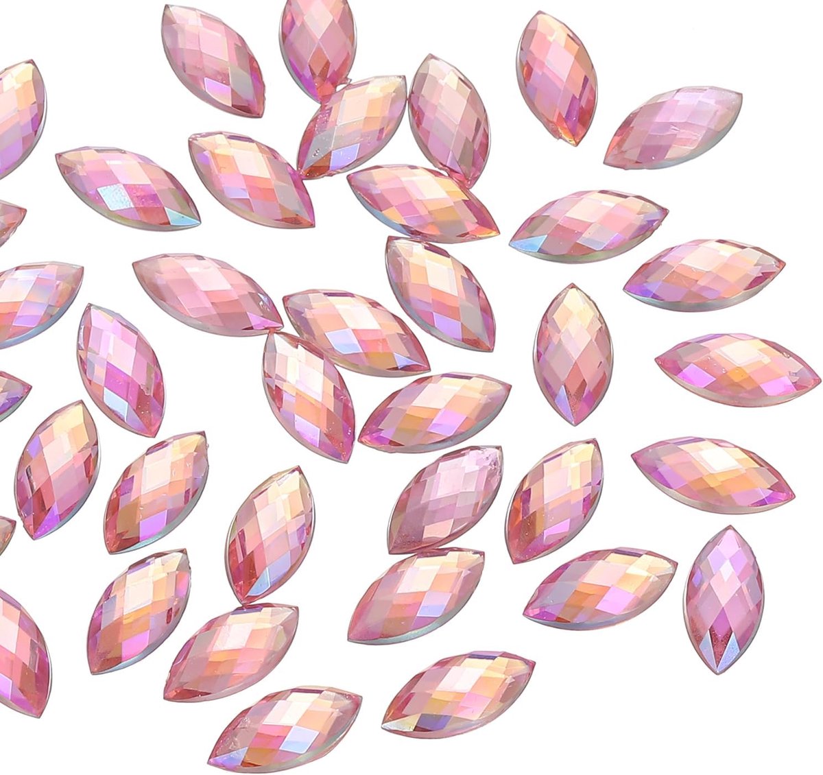 Marquise Edelstenen, 40 stuks, 15 x 7 mm, acryl strass-steentjes, platte achterkant, navet, paardenoog, kristallen edelstenen voor het maken van sieraden, doe-het-zelf handwerk, AB roze