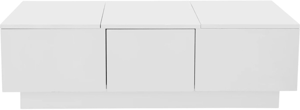 Happiq Hoogglans Salontafel - Dubbelzijdige Tafel met Push-pull Opberglades - MDF Hout - Wit