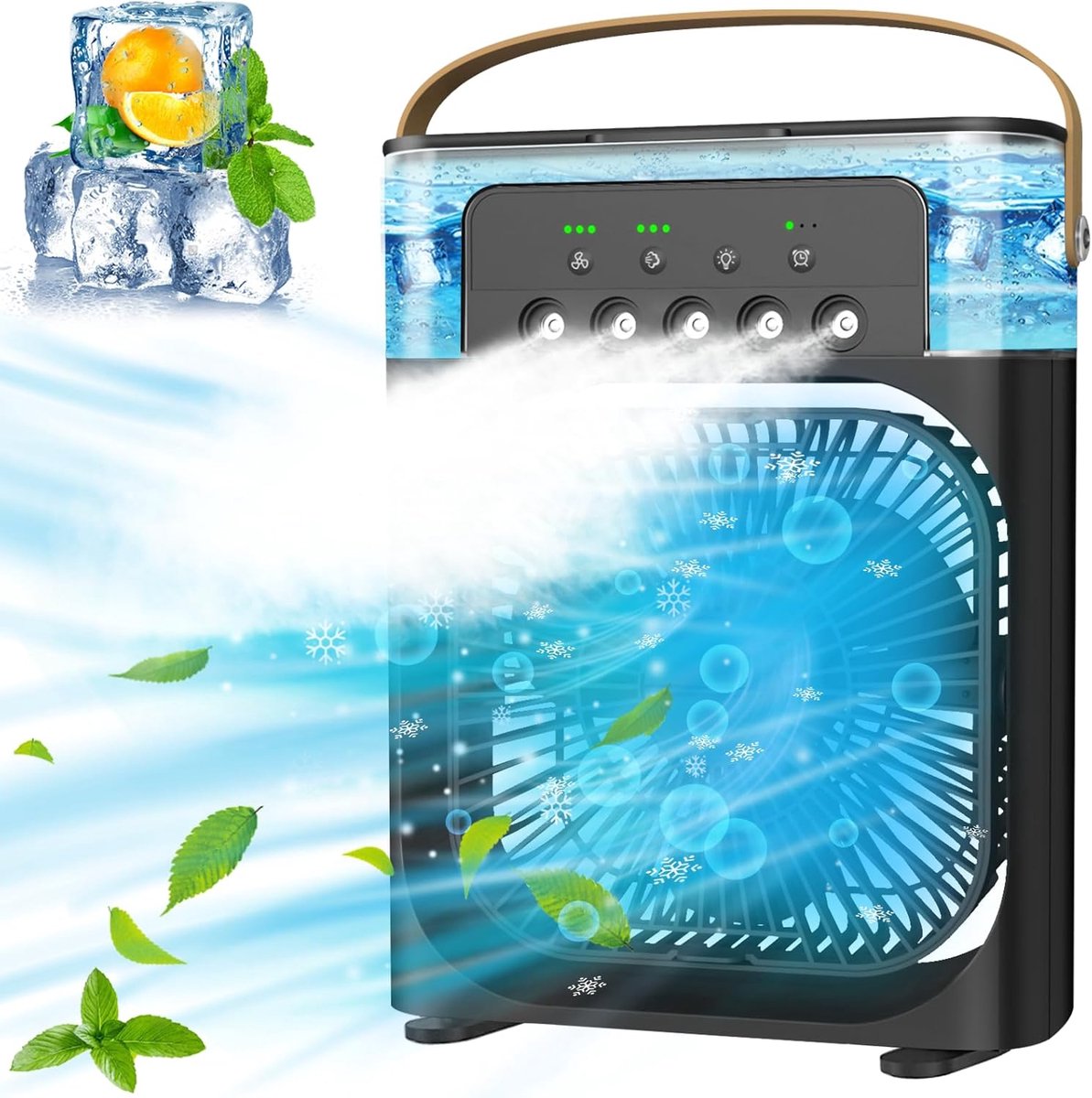 Draagbare luchtkoeler - Draagbare airconditioner, kleine en stille persoonlijke airconditioner, USB-voeding, mini-bureauventilator met verneveling, timer van 1/2/3 uur, 3 ventilatorsnelheden, 360° draaibaar - Zwart