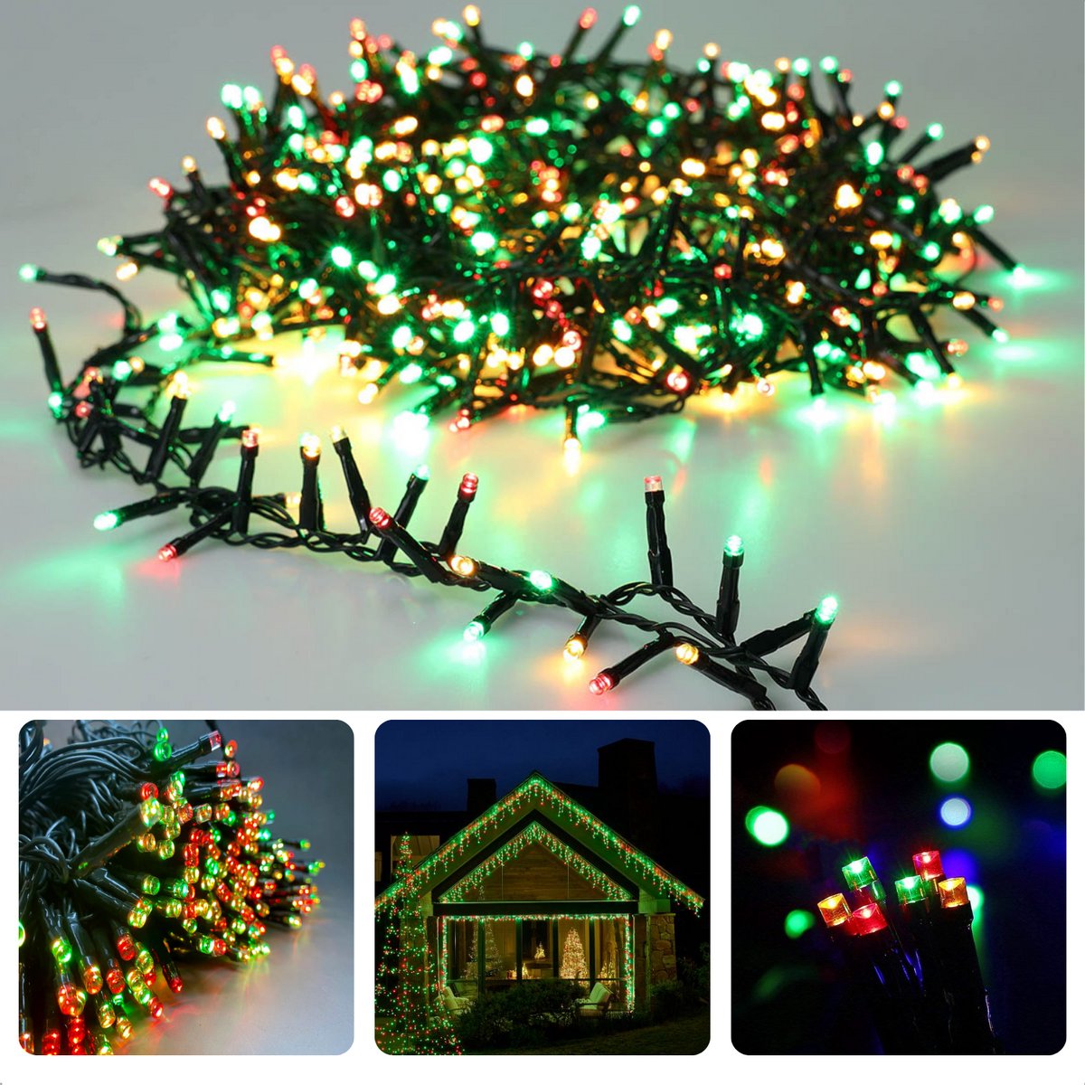 Cheqo Kerstverlichting - Kerstboomverlichting - Kerstlampjes - Sfeerverlichting - LED Verlichting - Voor Binnen en Buiten - Tuinverlichting - Feestverlichting - Lichtsnoer - Drie Kleuren - 240 LED's - 18M - Timer - 8 Lichtfuncties