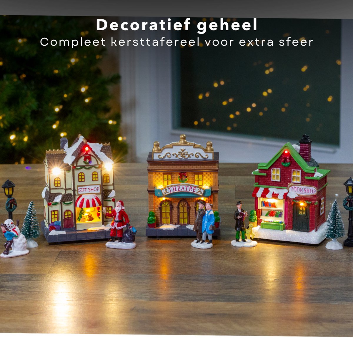 Cheqo® Verlichte Kersthuisjes - Kersttafereel - Kerstdorp - Kerstdecoratie - Miniatuur Winterdorp - LED Decoratie – foto 6