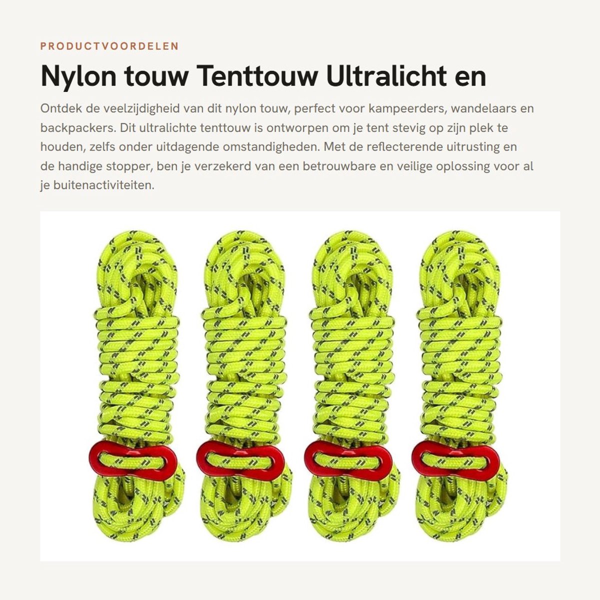 Dailygoods- Tenttouw Ultralicht - Reflecterend - Nylon - 4 Stuks - 4 mm - 4 m - Regelaar van Aluminiumlegering - Kampeertouw