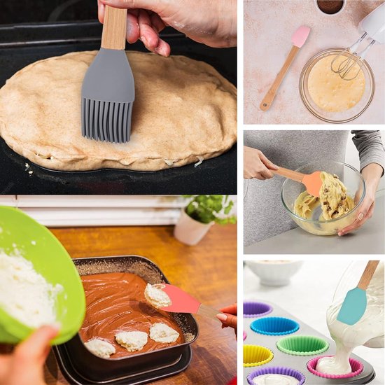 Keukengerei met Siliconen Spatel, Kooklepel, Borstel, Keukengerei Set Gebruiksvoorwerp Set met Siliconen Schraper Mini Spatel voor Mengen Koken Bakken 5 Stuks — afbeelding 3