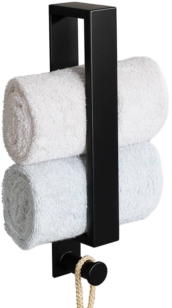 Handdoekring Zonder Boren, Zelfklevende Handdoekhouder met Haak, 30CM Matzwart Handdoekenrek SUS304 Roestvrij staal, voor Badkamer Keuken EGJF2310-300-B