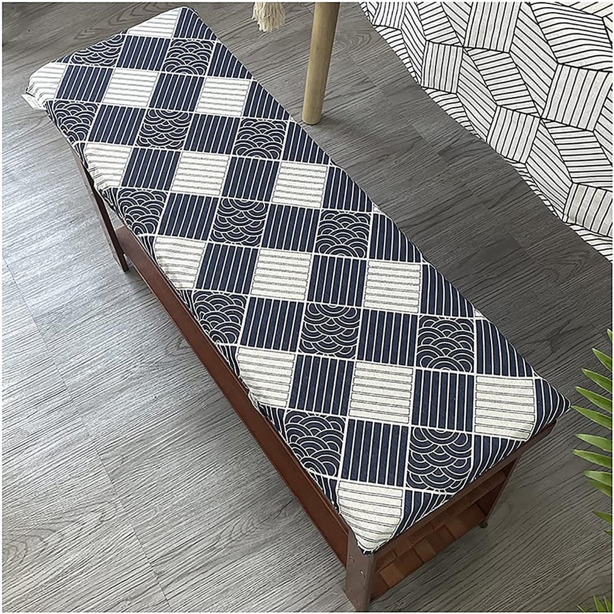 Kussen 2 3-zits Seat Pad voor Meubelen Keuken of Eetbank Indoor, 2cm (0.8in) 4cm (1.6in) Dik Kussen Indoor Kussen Kussen Rugkussen Pads Bench Kussen-Wit grijs rooster 100×30