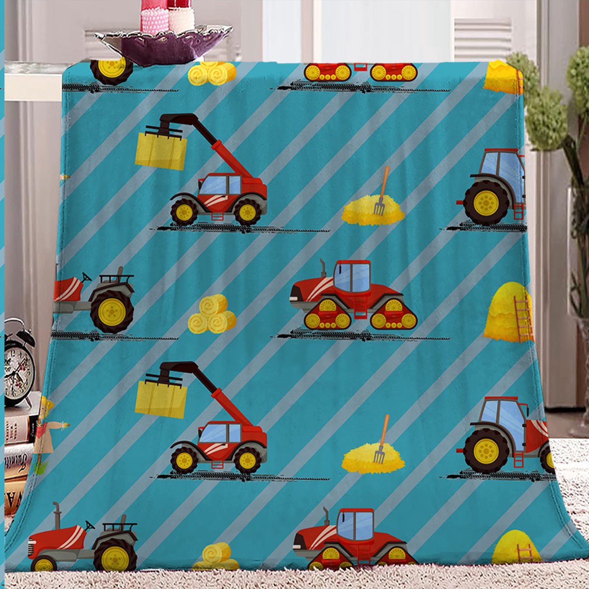 deken Queen Size - veelzijdige deken voor bed pluizige zachte grote plaid picknick deken blauwe boom 100% microfiber 220x240cm
