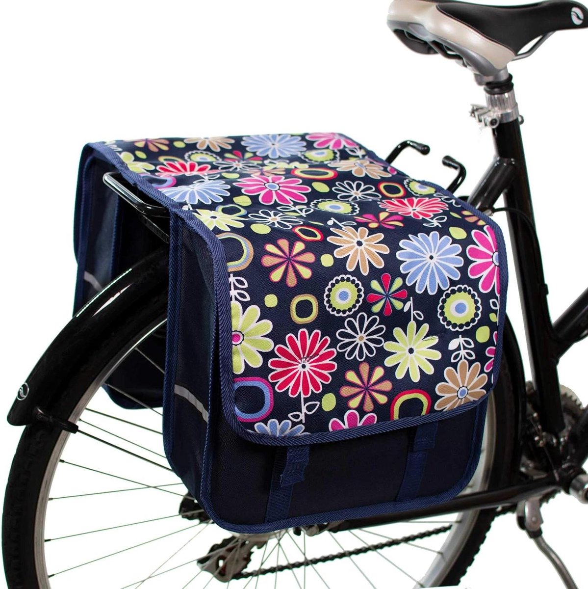 Fietstassen Dubbel - Fietsbagage Set - Fietsen Boodschappen - Waterafstotend Polyester - 26 Liter - Roze Bloem