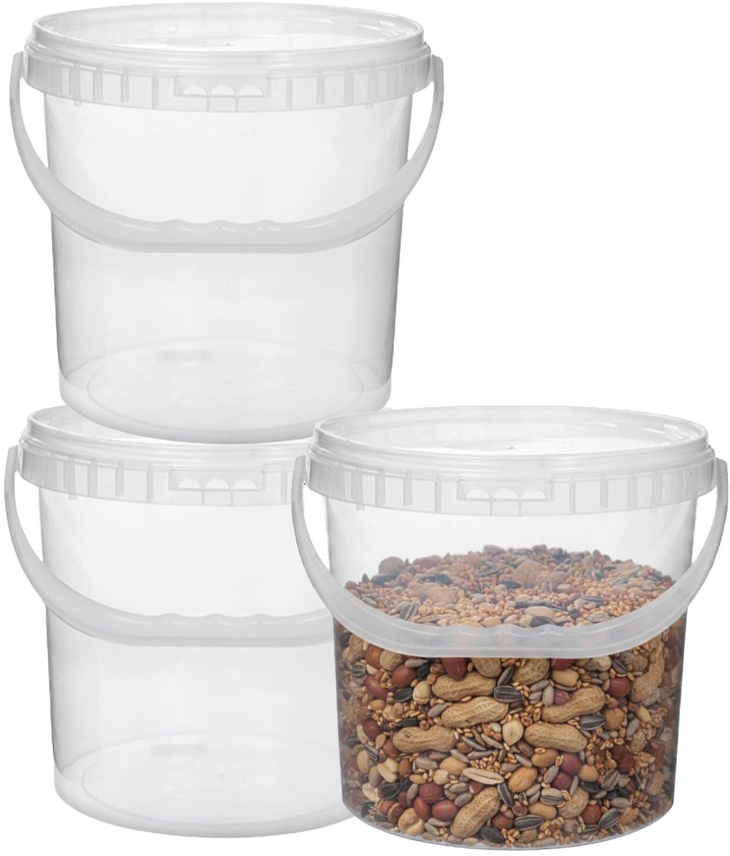 CM Opslag emmer/box met deksel en handvat - 3x - transparant - 16 liter - voedsel - dierenvoer - korrels - lege containers - wecken