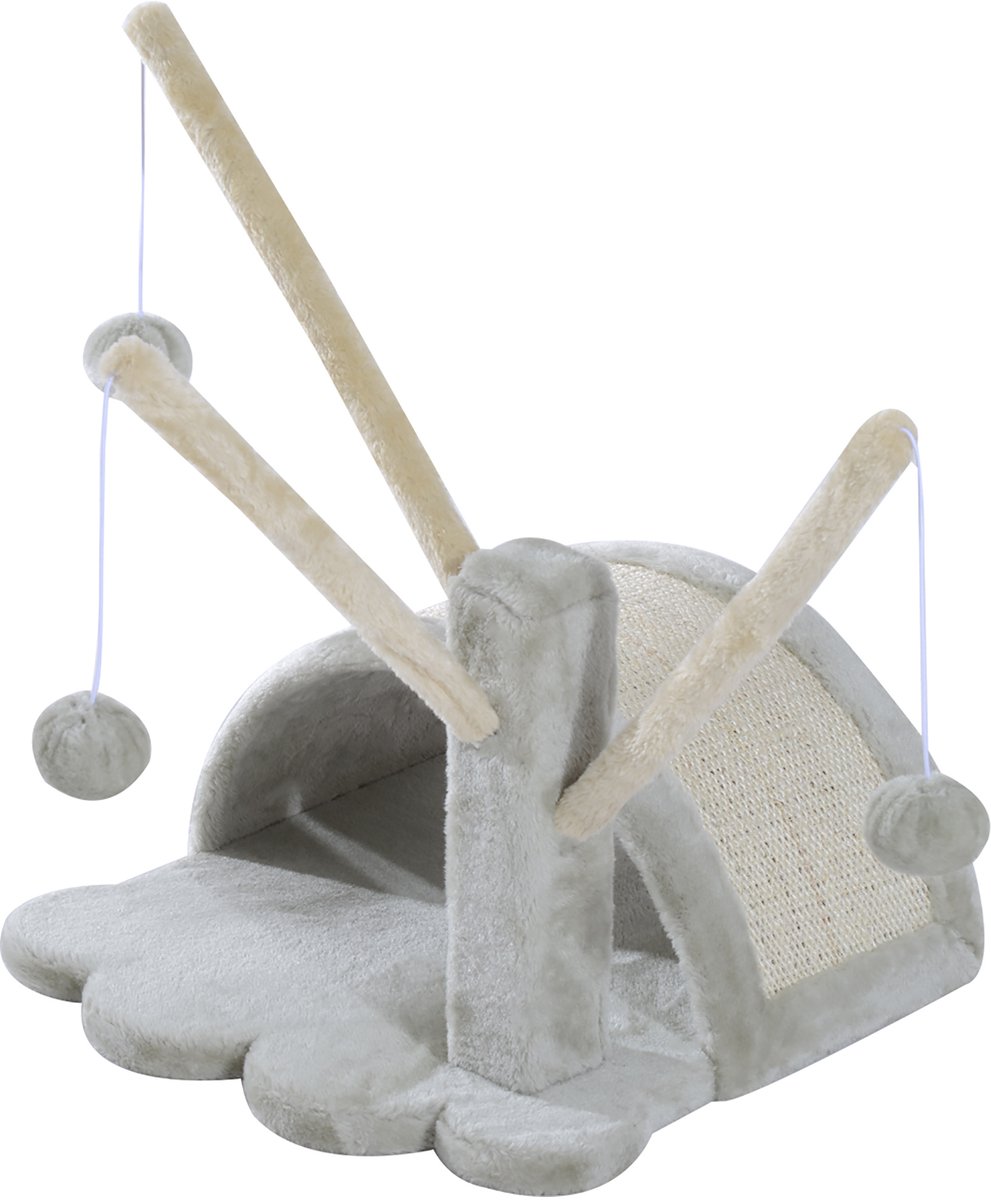 Kattenboom, 40 cm: kleine kattenboom met grot, 2 speelballen, krabmat, krabpaal, klimboom, voor kleine en grote katten, lichtgrijs – foto 2