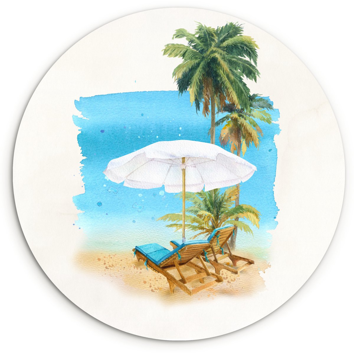 WallCircle® Wandcirkel 30x30 cm - Muurcirkel Strandstoel - Parasol - Palmboom - Muurdecora