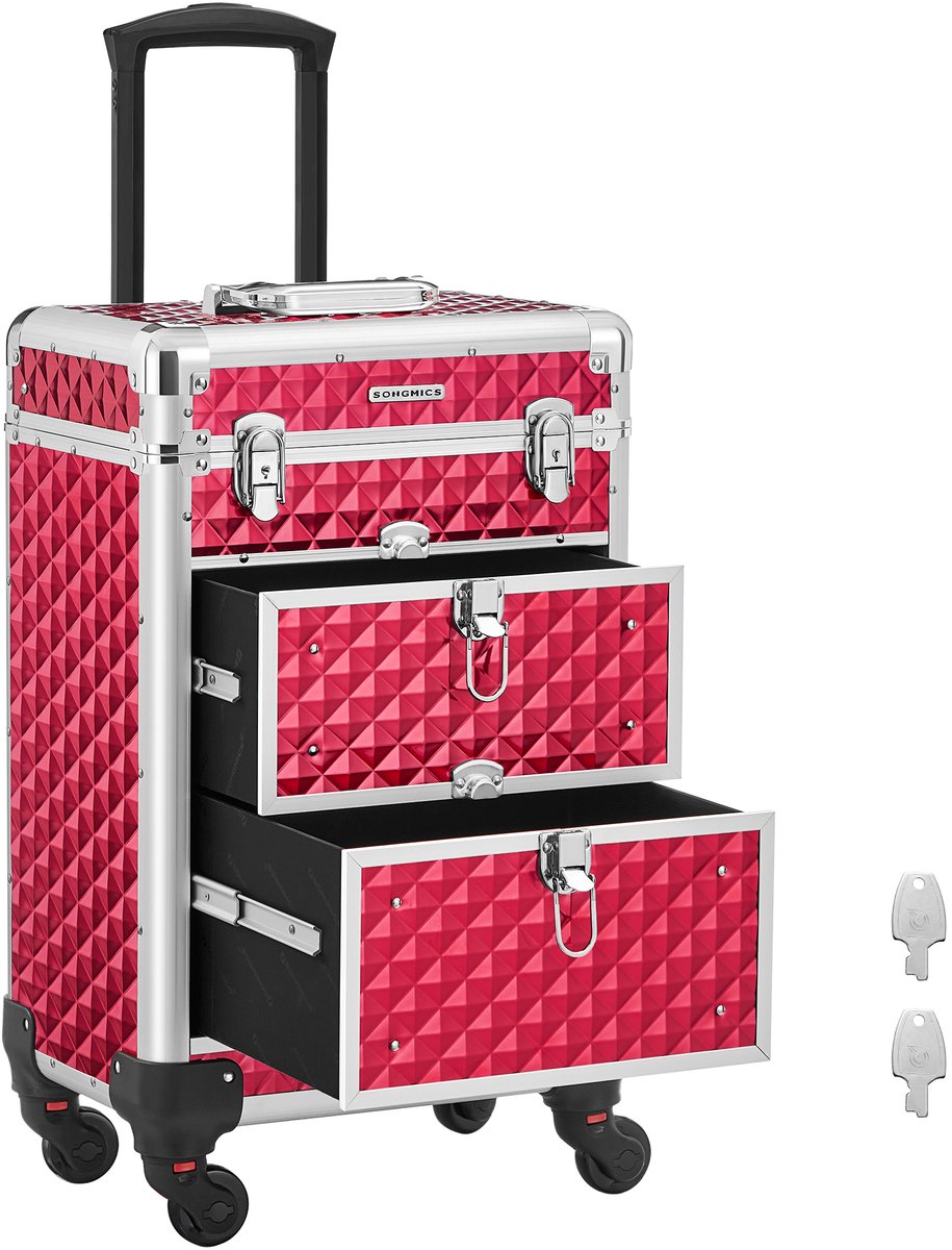 SONGMICS - Make Up Koffer - Make-up Trolley - Aluminium Cosmetica-koffer - Wielen - Afsluitbaar - Voor Reizen