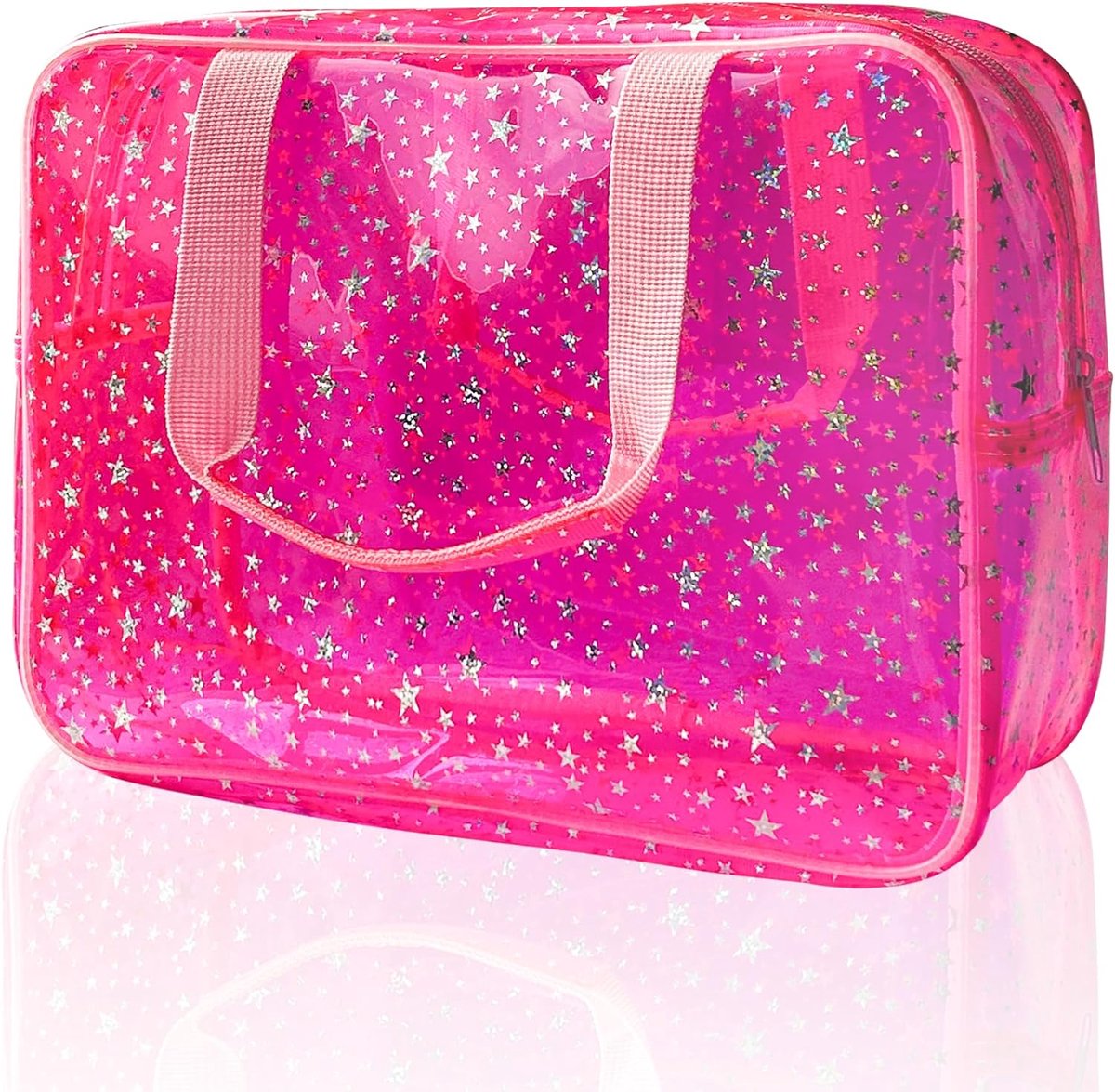 Star grote cosmetische tas en reispouch met handvat, duurzaam materiaal, ritsluiting - ideaal voor make-up, reisbenodigdheden, roze, 11.81x5.12x8.27inch