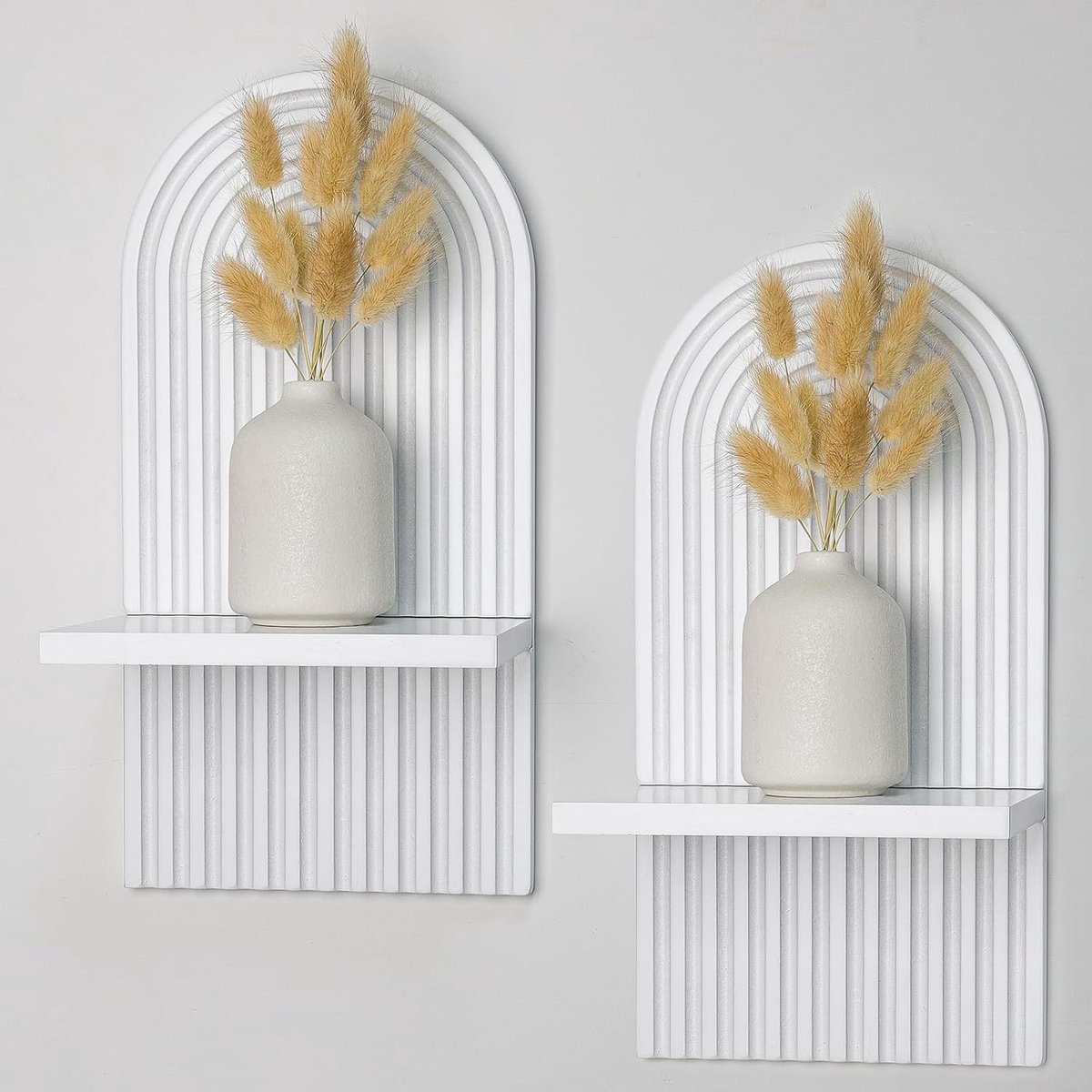 2 Stuks Houten Regenboog Boog Decor Wit Gebogen Houten Wandplank Modern Boho Kamer Decor voor Woonkamer Badkamer Display Kinderkamer Kantoor