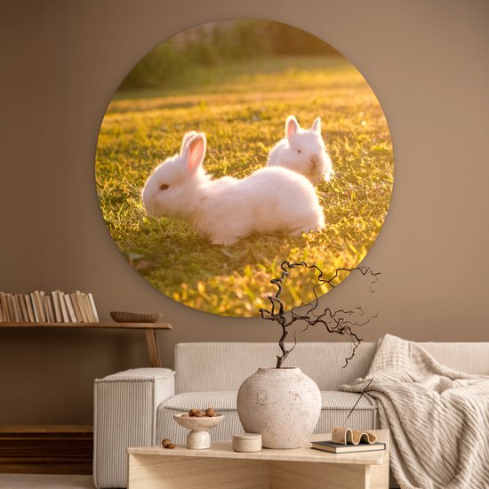 WallCircle - Wall Circle - Wall Circle Indoor - Lapins - Bébé - Wit - 140x140 cm - Décoration murale - Peintures Ronds