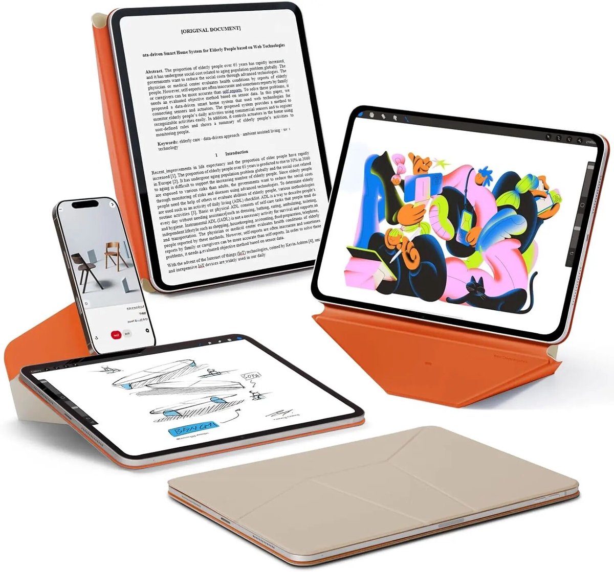 MOFT Hoes Geschikt voor iPad Air 11 (2024/2025/2026) / Air 10.9 (2022/2020) - Dynamic Folio Book Case - Magnetische Beschermhoes met Standaard - 20+ Kijkhoeken - MOVAS Vegan Leer - Sleep/Wake - Beige