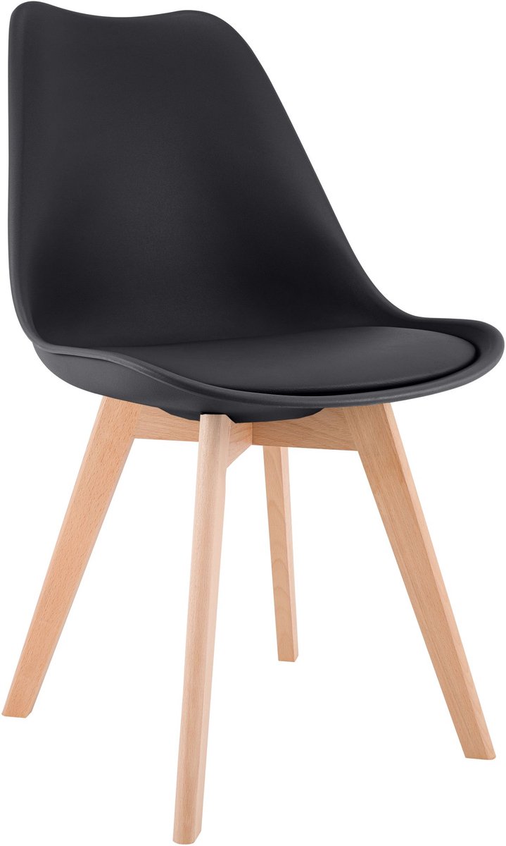 CLP Linares Eetkamerstoel - Design Keukenstoel - Scandinavisch Kuipstoel - Houten Poten Kunststof/zwart