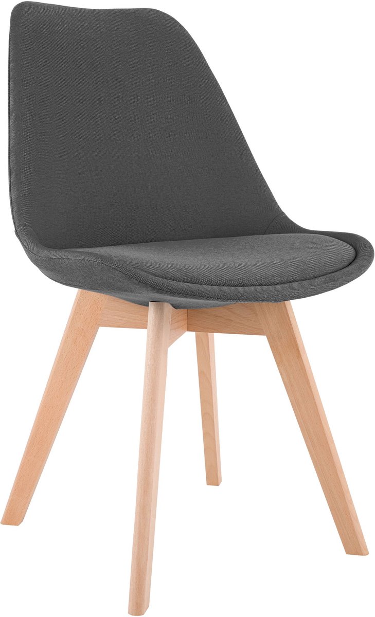 CLP Linares Eetkamerstoel - Design Keukenstoel - Scandinavisch Kuipstoel - Houten Poten Stof/grijs