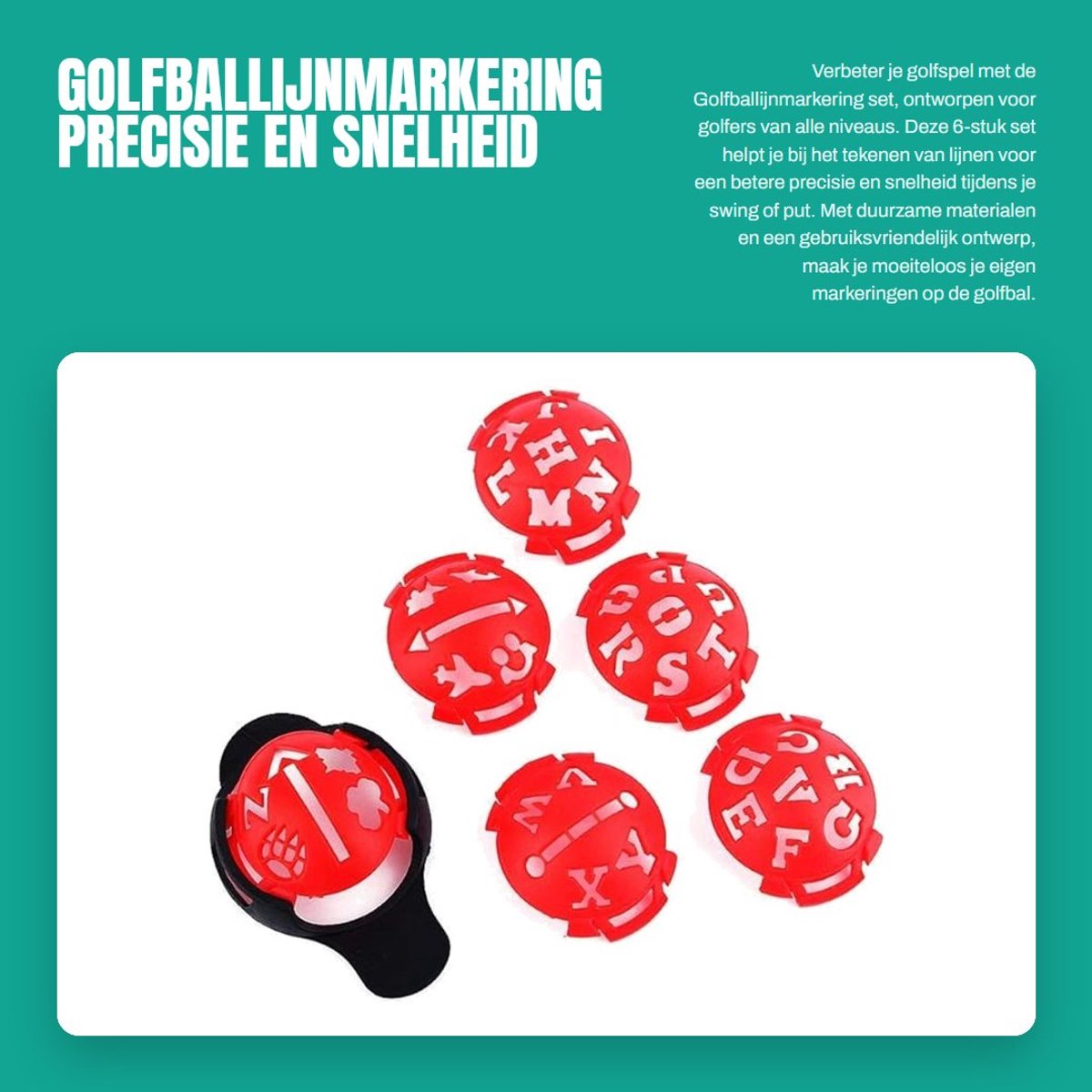 Dailygoods- Golfbalmarkering 6-stuk set - Premium ABS - Precisie en snelheid - Nauwkeurig en betrouwbaar - Sjablonen voor golfers - Duurzaam en stevig - Golfmarkeerder
