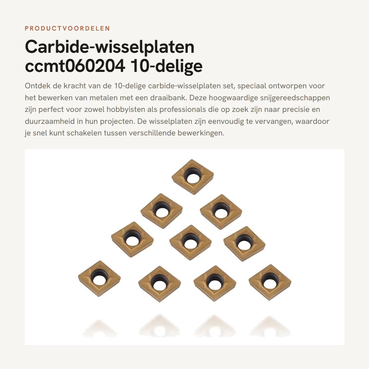 Dailygoods- Wisselplaten 10-delige Set - Hardmetalen Snijgereedschappen - Draaibank Inzetstukken - Lange Levensduur - 10 x 6 x 2,5 mm - Geschikt voor Staal - Snijplaten