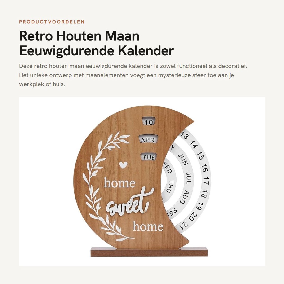 Dailygoods- Kalender Houten Retro - Eeuwigdurende Kalender - Desktop Kalender - Creatieve Decoratie - Maankalender - 20 x 18 cm - Decoratieve Kalender