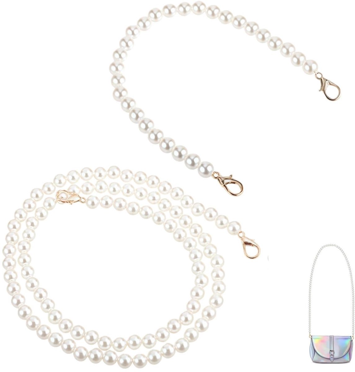 Dailygoods- Zakketting met parelgreep - Draagriem - Vervangende ketting - Handtas/portemonnee - Schouderriem - Kunststof/hars (30 cm + 80 cm)