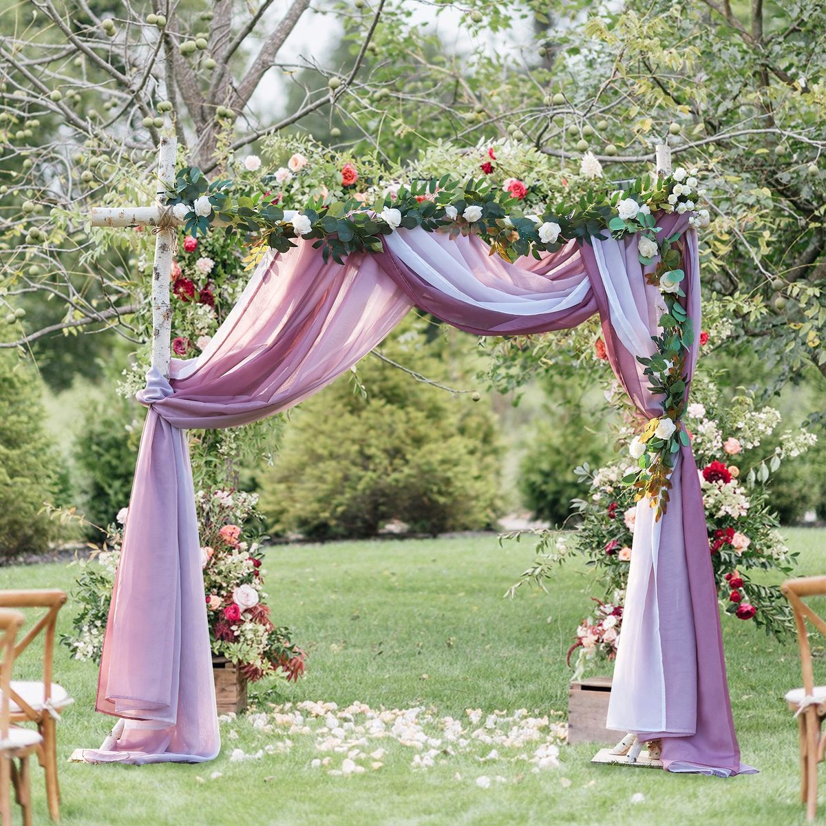 Dailygoods- Gordijn Transparant - Decoratie voor Trouwbogen - Tule - 1 Stuk - 548 x 152 cm - Wit/Wijnrood - Kleurverloop - Raamdecoratie