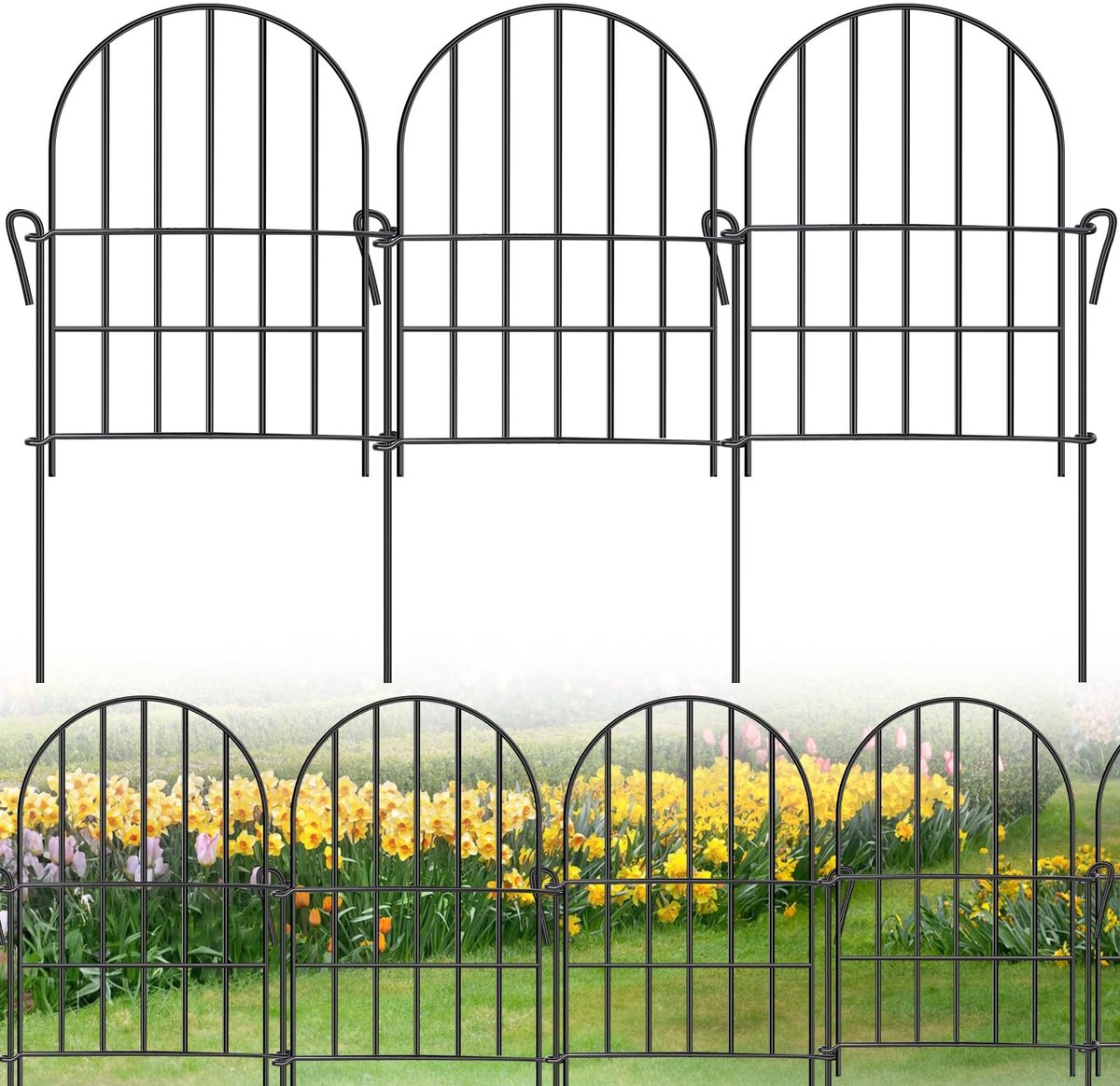 Dailygoods - SWAWIS Tuinhek voor buiten, 42 x 31 cm, reling voor buiten, metalen rooster voor hekken, tuinhek, modulaire omheining voor buiten, binnenplaats, bloembed, tuinvijver, 12 stuks