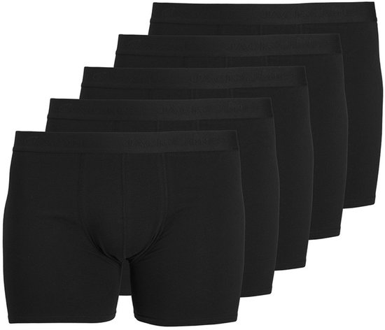 Vijf zwarte trunks van Jack & Jones, met een elastische band met logo.