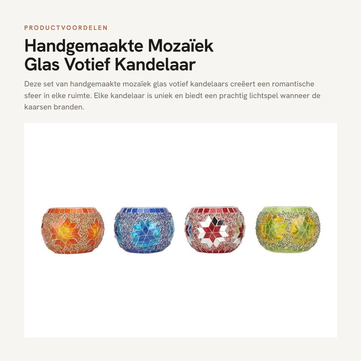 Dailygoods- Kandelaar Handgemaakt - Glazen Kandelaar - Mozaïek Kandelaar - Decoratie - Votief Kandelaar - Kleurrijk Uiterlijk - Theelichthouder
