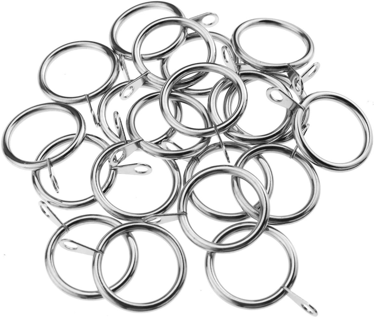 Dailygoods- Gordijn Ringen 25mm Binnendiameter - Sterk Metaal - Geschikt Voor Gewogen Gordijnen - Eenvoudig In Gebruik - 20 Stuks - Chroom - Gordijnringen