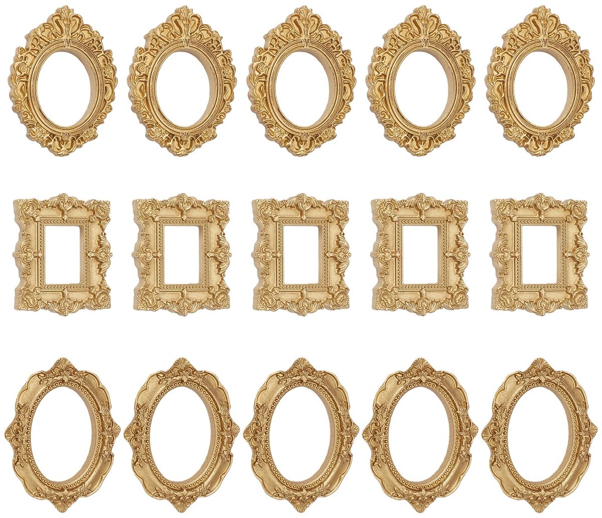 Dailygoods- Fotolijst Vintage - 15 Stuks Kunsthars - Antiek Bronsgoud - Barok/Gotisch - Muurdecoratie - Afmetingen 54x73 mm - Foto Lijstje